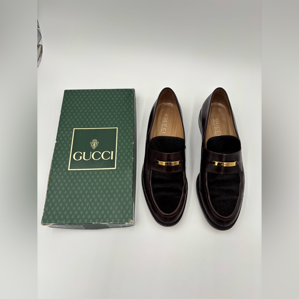❤️ Gucci Brown Horsehair & Leather Shoes 9.5 A919LD0